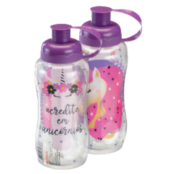 GARRAFA UNICORNIO 550 ML COM TUBO DE GELO PET REF: 470902