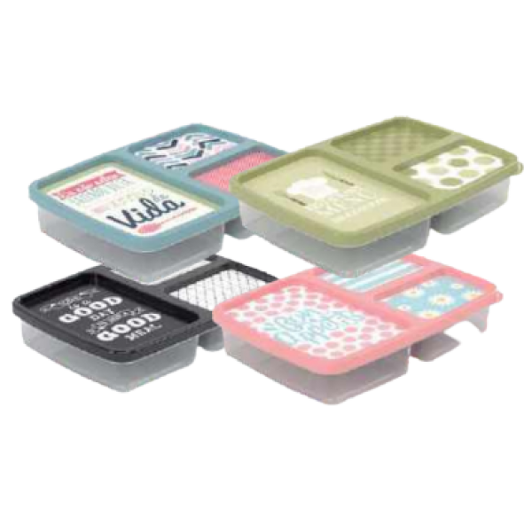 POTE RETANGULAR 1 L C/3 DIVISÕES DECORADO REF: 7938