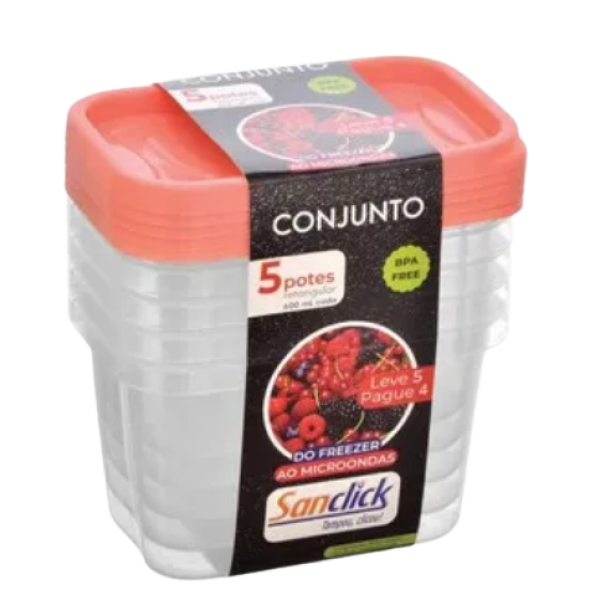 POTE SANCLICK GRADUADO RETANGULAR 600 ML (CJ. C/5) REF: 5706